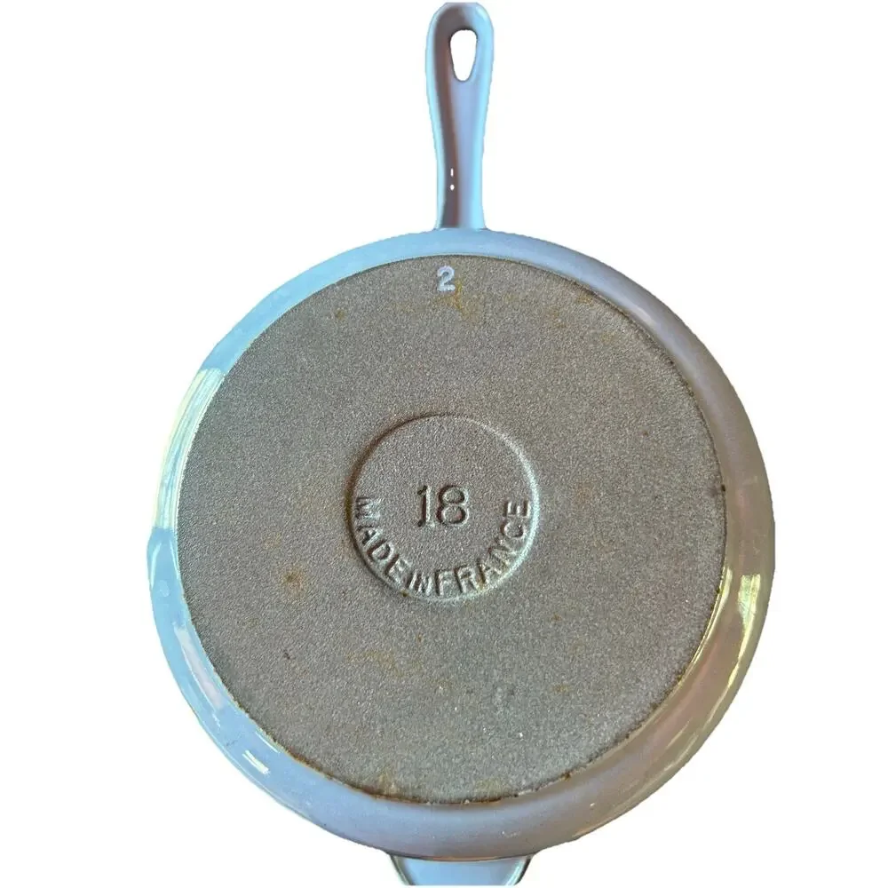 Vintage Le Creuset Cast Iron Saucepan Blue Open Handle #18 No Lid France 2